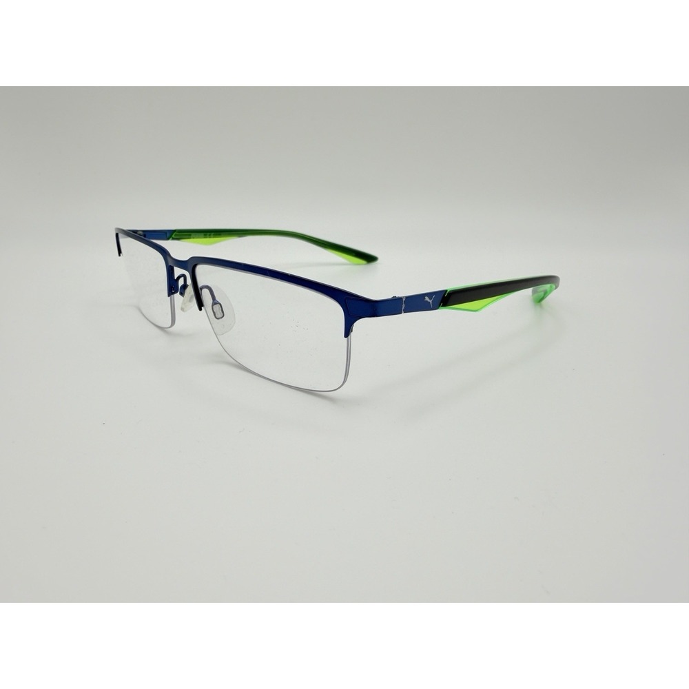Puma PU00640 001 Men's Half Rim Rectangular Eyeglasses Frame Only Blue 54•16•140